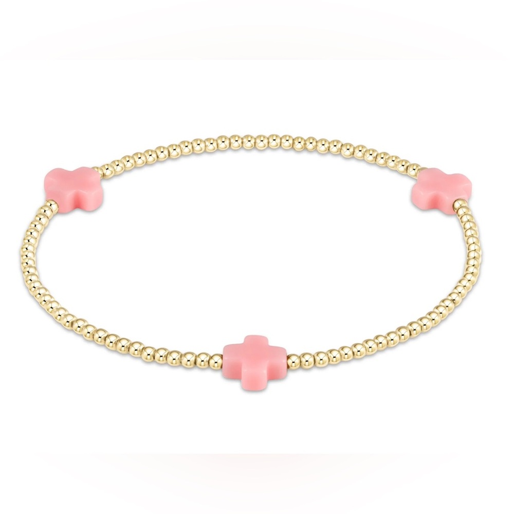 Enewton Signature Cross Gold Pattern 2mm Bead Bracelet with Pink Cross EUC!